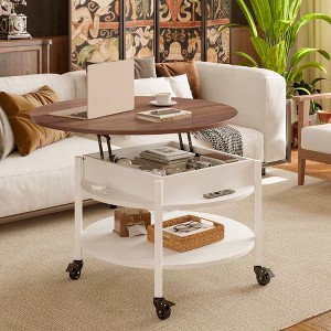 WOWLIVE Lift Top Coffee Table with Storage Shelves and Wheels，Round Casters Cocktail Table with Hidden Compartment for Living Room - 1 of 4
