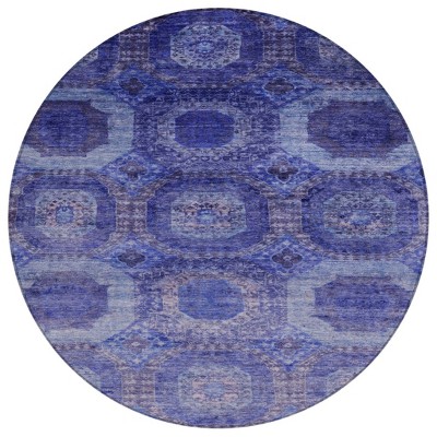 HomeRoots 8' Purple And Beige Round Medallion Washable Indoor Outdoor Area Rug