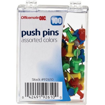 Officemate OIC Push Pins 1/4" Plastic Heads Assorted Colors 378821