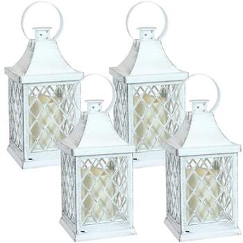 Sunnydaze 10" Ligonier White Traditional Style Plastic and Glass Battery Operated Indoor LED Candle Lantern 4pk