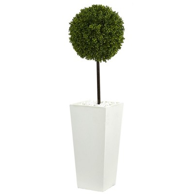 3.5ft Boxwood Ball Topiary Artificial Tree In White Tower Planter - Nearly Natural