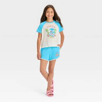 Girls' Disney Stitch 2pc Catching Waves Top and Bottom Set - Turquoise Blue