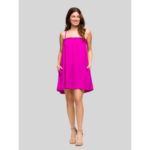 24seven Comfort Apparel Womens Square Neck Spaghetti Strap Smocked Pocket Mini Dress - 1 of 4