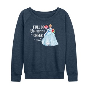Women's - Disney - Full Of Christmas Cheer Cinderella Lightweight French Terry Wide Neck Long Sleeve Shirt - 1 of 4