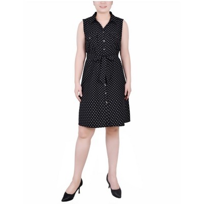 NY Collection Womens Printed Sleeveless Shirt Dress