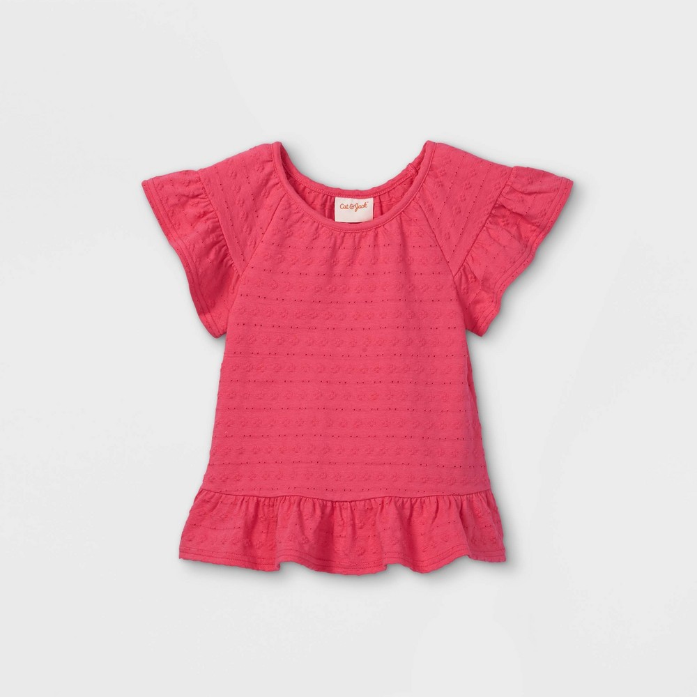 Toddler Girls' Eyelet Short Sleeve Blouse - Cat & Jack Pink 18M