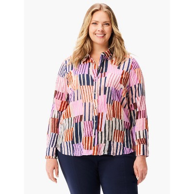 NIC + ZOE Women's Art Block Crinkle Shirt - Pink Multi, 3X