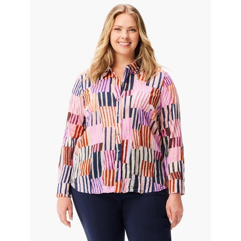 Nic + Zoe Women's Art Block Crinkle Shirt - Pink Multi, 3x : Target