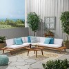 Hillcrest 4pc Acacia V-Shaped Outdoor Patio Sectional Sofa Set - Natural/White - Christopher Knight Home - 2 of 4