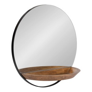 Kate and Laurel Traymont Mirror with Wood Shelf, 22" Diameter, Rustic Brown - 1 of 4