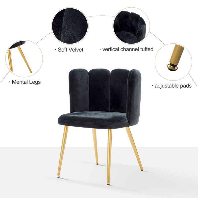 Barbara Contemparary Velvet Vanity Stool for Makeup Room, Moden Accent Side Chairs for Living Room with Shell Back and Golden Metal Legs | ARTFUL LIVING DESIGN, 3 of 14