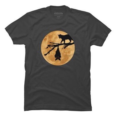 Men's Design By Humans Halloween - Moon (The Cat and the Bat) By MonkeyStore T-Shirt
