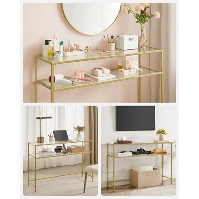 Gold Metal Frame Console Table with Tempered Glass Top