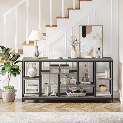 Hommoo 70.9" Console Table with Storage Shelves Gray