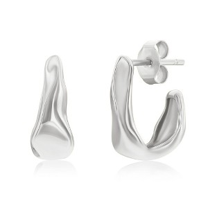 Bella Silver Sterling Silver, 14mm Irregular Shaped Earrings - Silver - 1 of 2