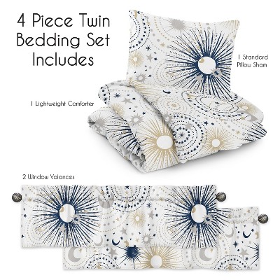 Celestial Blue and Gold Microfiber Twin Bedding Set