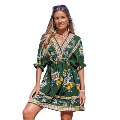 Women's Boho Floral Print Beach Dress with Tassel Tie - Cupshe