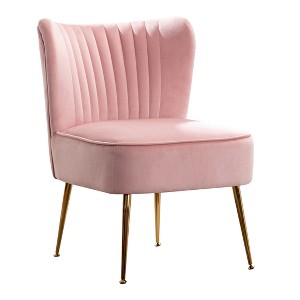 WestinTrends Phoebe Upholstered Tufted Velvet Accent Chair With Metal Leg - 1 of 4