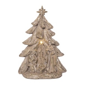 Transpac Light Up Gold Tree with Holy Family Tabletop Sculpture Battery Operated Prelit Christmas Decoration Indoor Gift - 1 of 1