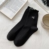Anna-Kaci Women's 3 Pairs Knit Socks with Waffle Texture Bow Embroidery Ruffled Edge Ribbed Cuffs - 4 of 4