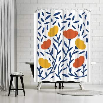 Pretty Floral Orange Blue by Artprink - botanical Shower Curtain - Americanflat