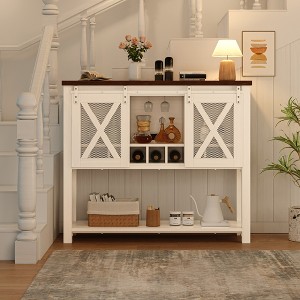 Farmhouse Bar Cabinet with Wine Glass Rack - Buffet Sideboard with Barn Door for Kitchen, Dining & Living Room - 1 of 4