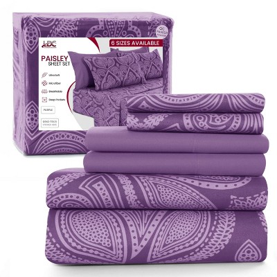 6 Piece Sheet Sets Paisley Printed Sheets Set Ultra Soft Deep Pocket Microfiber Bed Sheets - Lux Decor Collection