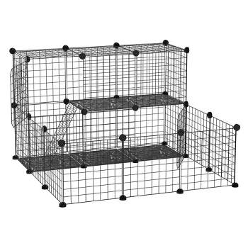 PawHut Foldable Metal Small Animal Playpen Pet Fence, Large Guinea Pig, Bunny Rabbit, Chinchilla Cage, C&C Cage Metal Playpen with Mats