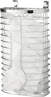 Bag Storage Holder in Chrome - Over the Cabinet Kitchen Organizer or Wall Mount Grocery Bag Storage Easy-access Openings - HomeItUsa