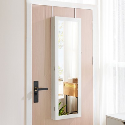 CAVINAS Mirror Jewelry Cabinet Lockable Wall or Door Mounted Jewelry Armoire Organizer with Mirror LED Lights