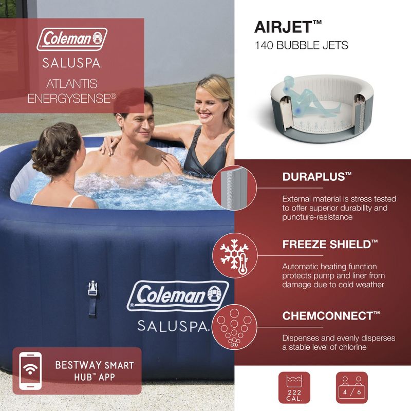 Bestway Coleman Hawaii AirJet Person Inflatable Hot Tub Square Portable Outdoor Spa with AirJets and EnergySense Energy Saving Cover, 3 of 9