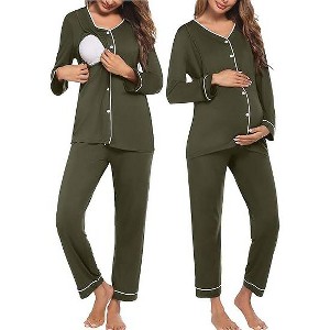 Ekouaer Maternity Pajama Set Button Down Nursing Pajamas Long Sleeve Breastfeeding Loungewear with Adjustable Pants - 1 of 3