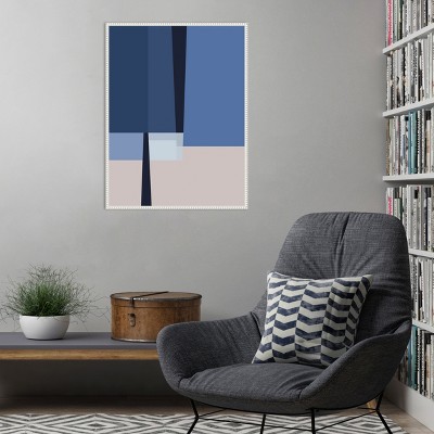Blue and White Abstract Canvas Wall Art with Beaded Frame
