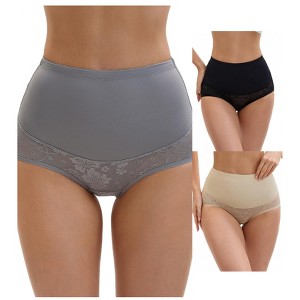 INSPIRE CHIC 3 Packs Women's High Waisted Floral Pattern Pants Butt Lifter Lace Shapewear Control Briefs - 1 of 4