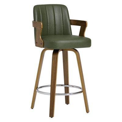 Bekrvio 26" Swivel Counter Height Bar Stools Set of 1/2/3/4,Faux Leather Upholstered Bar Chairs with Back & Arm for Kitchen Island,Black