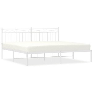 vidaXL California King Metal Bed with Headboard, Under Bed Storage, Noise Free, White, No Mattress - 1 of 4