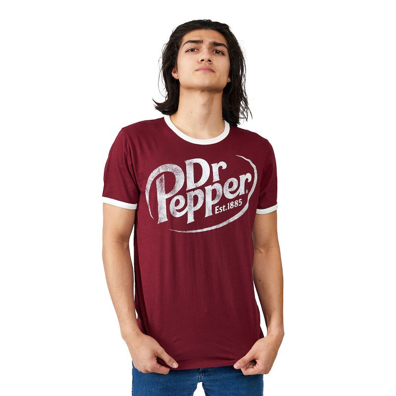 Dr Pepper Logo Crew Neck Short Sleeve Red Men's Ringer Tee, 3 of 4