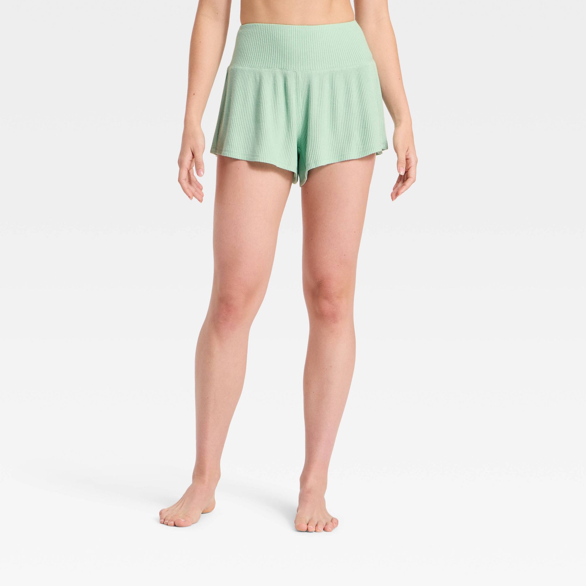 Women's Cozy Ribbed Wide Waistband Shorts - Auden™ Mint S