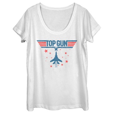 Women's Top Gun Fighter Jet And Stars Logo Scoop Neck - White - Large ...