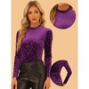 INSPIRE CHIC Women's Velvet Round Neck Long Sleeve Stand Collar Metallic Stars Tops - 2 of 4