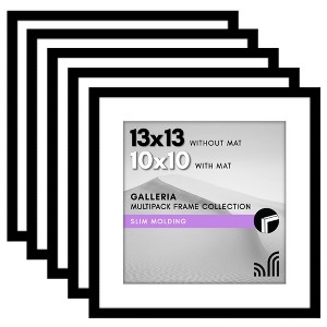 Americanflat 13x13 Picture Frame with Polished Plexiglass - Set of 5 - Use as 10x10 with Mat or 13x13 Without Mat - Galleria - Square Frames - Black - 1 of 1