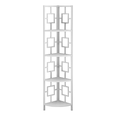 Monarch Specialties Bookshelf Bookcase Etagere Corner 4 Tier 62InchH Office Bedroom Metal Laminate White Contemporary Modern