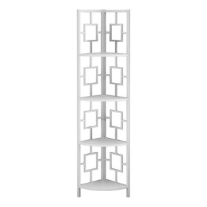 Monarch Specialties Bookshelf Bookcase Etagere Corner 4 Tier 62InchH Office Bedroom Metal Laminate White Contemporary Modern - 1 of 4