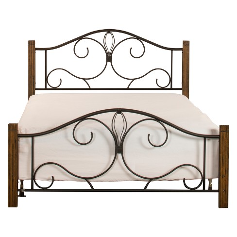 Destin Metal Wood Bed Set Queen Textured Black Brushed Cherry Wood Hillsdale Furniture