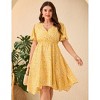 YESFASHION Plus Size Women Wrap V Neck Midi Dress Short Sleeves High Waist Irregular Hem Casual Summer Dress - 2 of 4