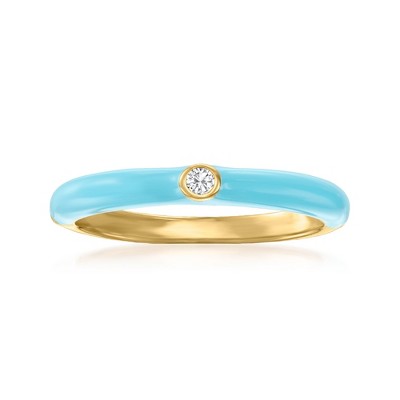 Ross-Simons Italian Light Blue Enamel Ring With CZ Accent in 18kt Gold Over Sterling