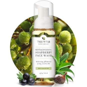 Tree To Tub, Soapberry Gentle Foaming Face Wash Cleanser, Moisturizing, pH Balanced for Dry Sensitive Skin, Unscented, 4 fl oz (120 ml)