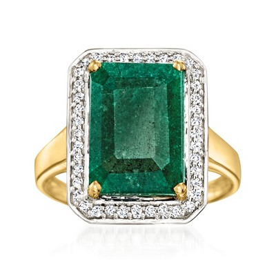 Ross-Simons 5.50 Carat Emerald and .20 ct. t.w. Diamond Ring in 14kt Yellow Gold