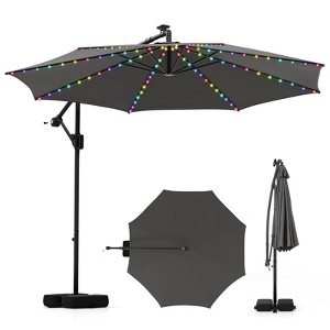 Costway 10 FT Solar Offset Hanging Umbrella with 96 Solar Multi-colored Flowing LED Lights Beige/Coffee/Gray/Navy/Red/Turquoise - 1 of 4