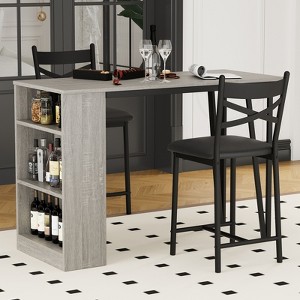 Bar Table and Chairs Set of 2, High Top Kitchen Bar Table, Wood Bar Height Dining Room Set, 3 Tier Storage Shelves, 2 Stool, for Small Spaces - 1 of 4
